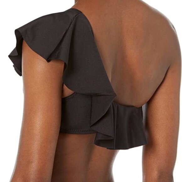 Trina Turk Women's Standard Atlas One Shoulder Ruffle Bandeau, Black, 14 NWT - Picture 2 of 2
